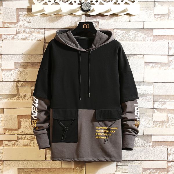 

2020 autumn spring fashion sweatshirt men's hip hop long sleeve pullover hoodies clothes oversized, Black