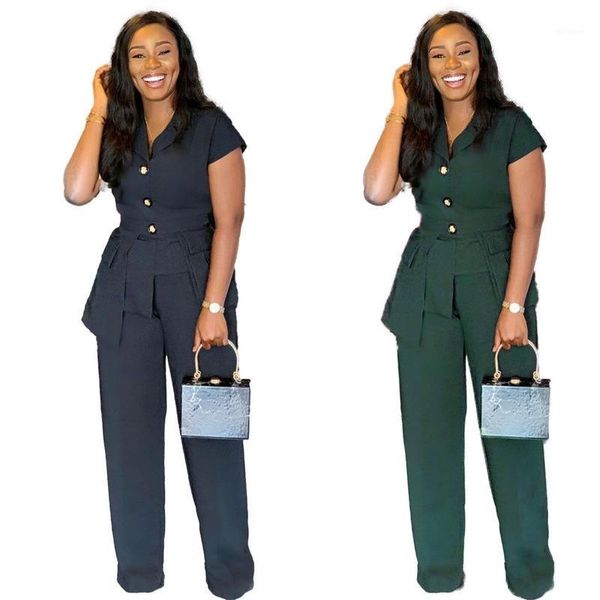 

2 pieces women sets 2020 africa women winter handmade pattern short sleeve pullover trousers 2pcs clothing sets1, Red