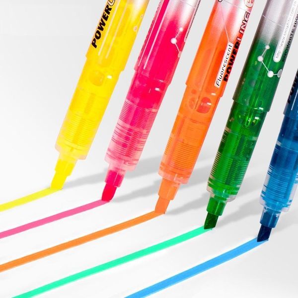 

highlighters 5pcs liquid ink stationery highlighter pen fluorescent color power line marker drawing painting office school art supplies h605, Black;red