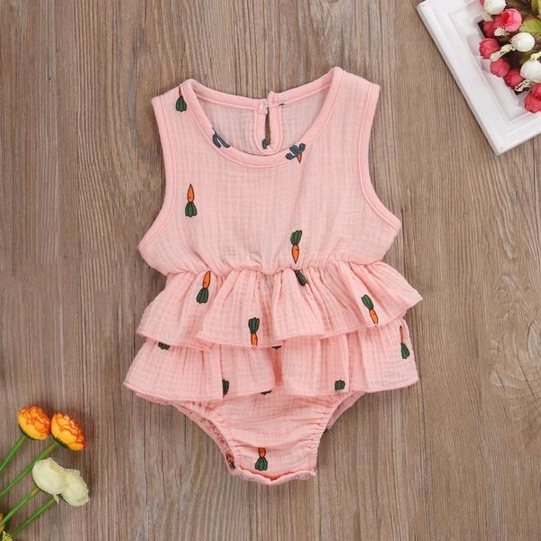 

newborn baby girl cotton linen rompers summer baby girls clothing ruffles sleeveless rompers infant girl jumpsuit playsuit 0-24m1, Blue
