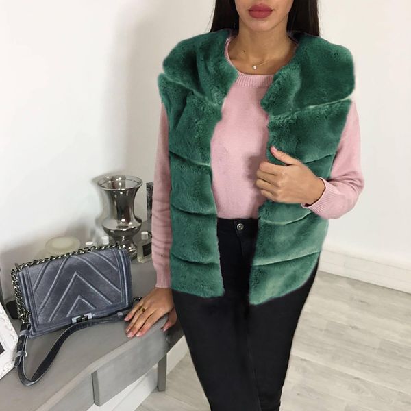 

artificial fur vest fashion sleeveless plush jacket women autumn winter casual o-neck solid color slim-fit waistcoat s-3xl kg-121, Black