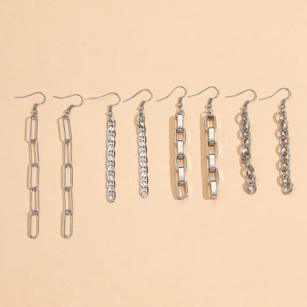 

dangle & chandelier hi man 4pcs/set minimalist chain silver color drop earrings woman fashion punk avant-garde cool street dance jewelry acc