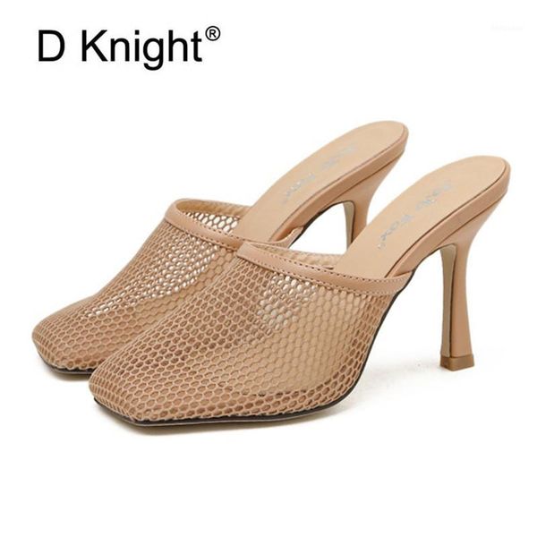 

slippers summer design mesh square toe ladies thin high heel quality gladiator sandals womens slides shoes plus size 411, Black
