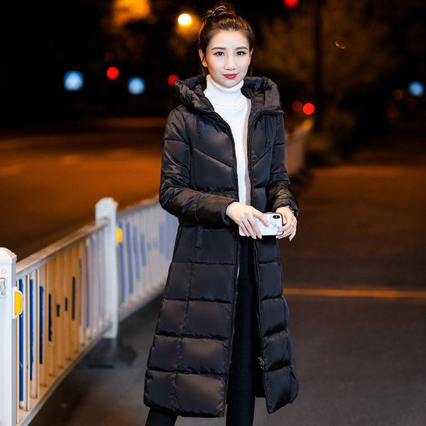 

black winter parkas women long thick warm parka coat female plus size 3xl 2021 fashion slim hooded cotton padded down jacket