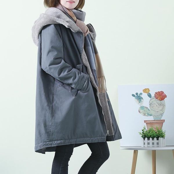 

2021 plus size winter jacket new korean thick cotton-padded coat women's mid-length plus fleece hooded parka coat g6281, Black