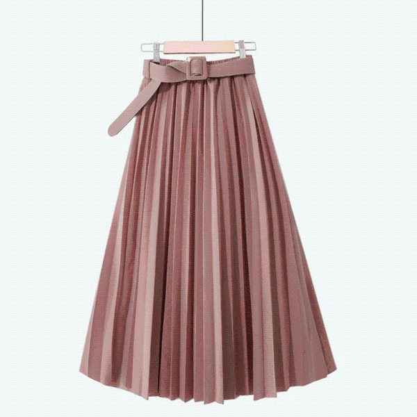 

hchenli korean style 2020 women fashion pleated skirts lady skirt with belt high waist skirt with belt1, Black