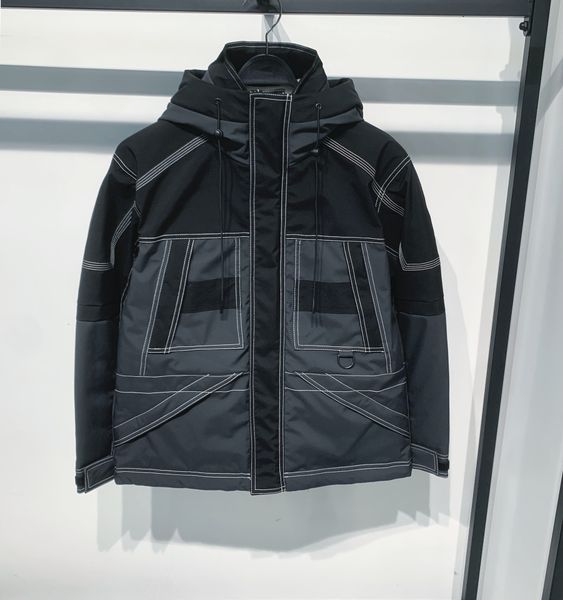 

men's casual workwear hooded zipper down jacket stitching jacket ing, Black