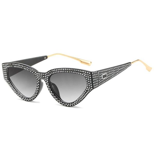 

sunglasses 2021 cute cat eyes diamond ladies high-end women uv400 retro triangle rhinestone female shadow, White;black