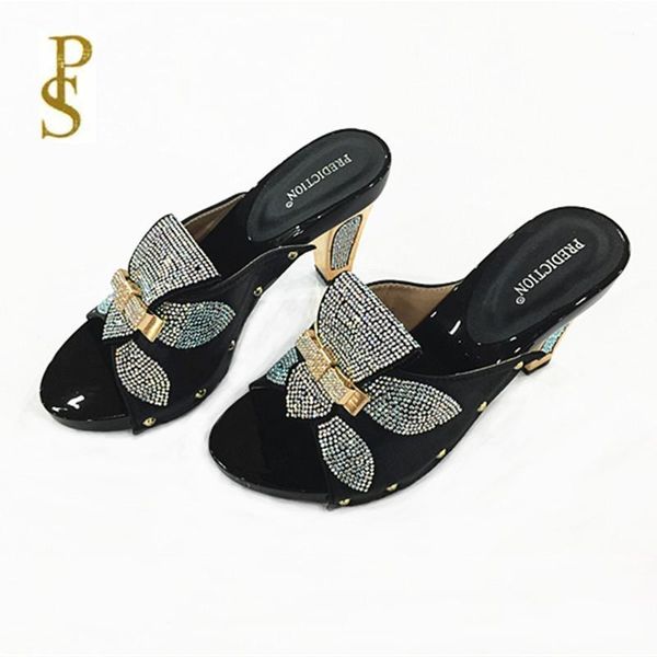 

beautiful ladies shoes woman's slipper with a button drill1, Black