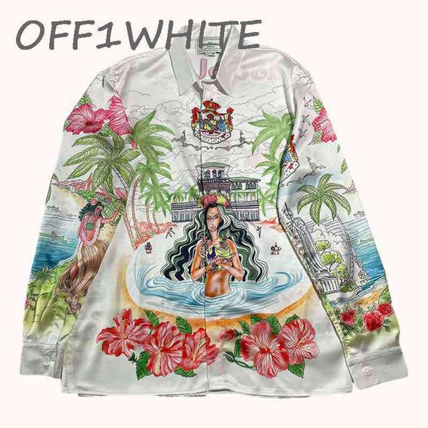 

selling trendy brand ins new silk casual shirt correct version casablanca 22ss sicilian magic color island printed long sleeve shirt silk sh, White;black