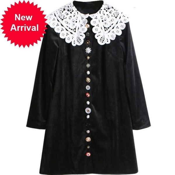 

new runway 2021 luxury mode elegant long vintage-fashioned black velvet mini autumn patchwork lapels dressed in brand srnj, Black;gray