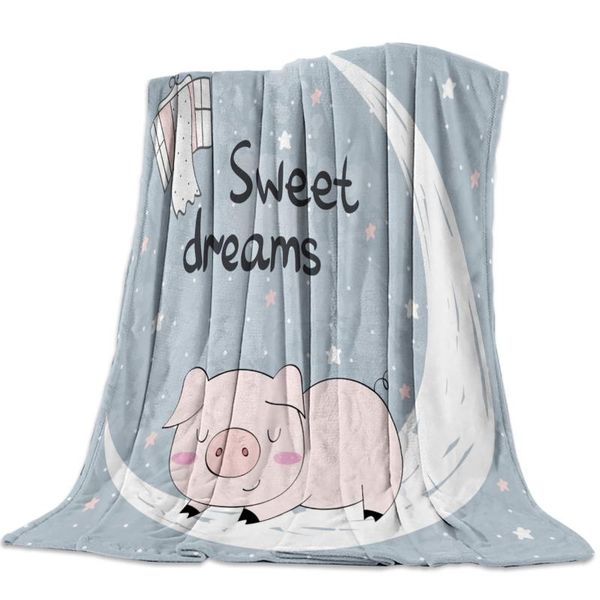 

pig moon cartoon cute stars spring and autumn soft flannel blanket office siesta blanket sofa bed