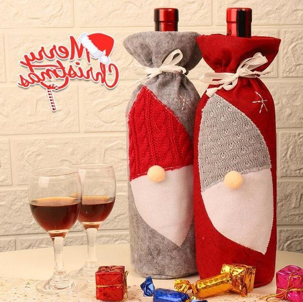 

red wine bottle cover bags faceless santa claus bottle holder gnome christmas decoration party decor beer bottles cover 2 colors wholesale