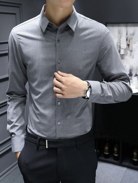 

men striped print button front shirt c3c3#, White;black