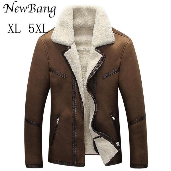 

men's leather & faux 4xl 5xl men winter jacket brown big size fur lined coats, Black