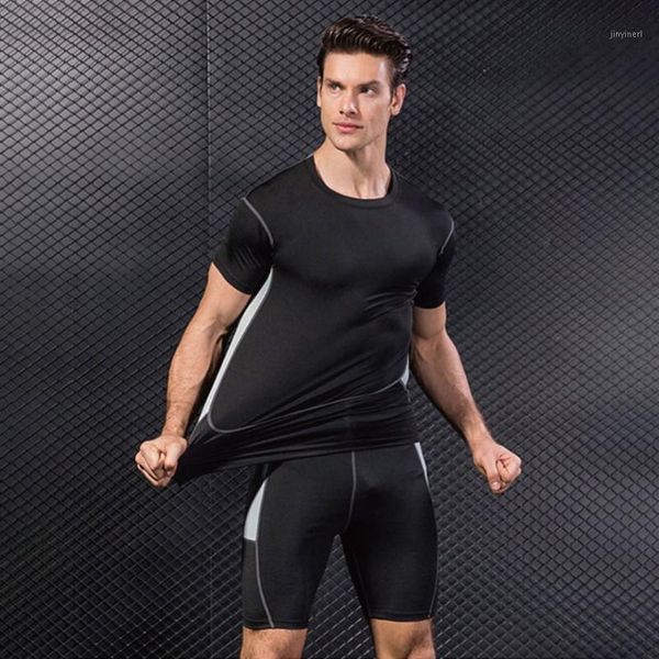 

summer sports training short-sleeved for men professional quick-drying tight basketball football vest pro running fitness cloth1, White;black