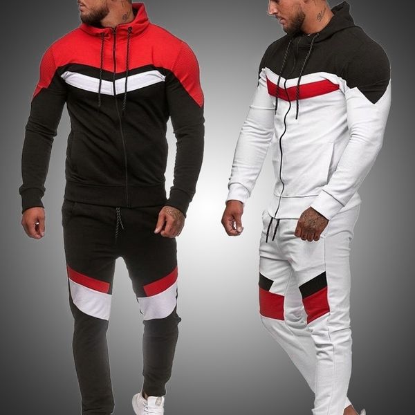 

men's tracksuit set autumn men new fashion sweatshirt set male jogger sportswear suit man hoodies pants zipper sports suit 201201, Gray