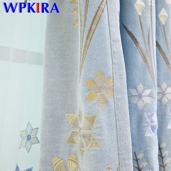 

curtain & drapes diamond embroidered chenille light blue shade curtains for kids bedroom window rideau lace tulle living room wp426d3