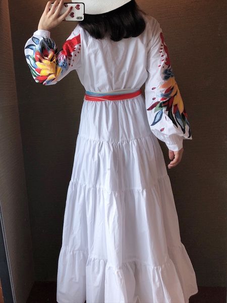

2021 white spring dress multicolored phoenix embroidered full runway designer dressed female autumn nv38, Black;gray