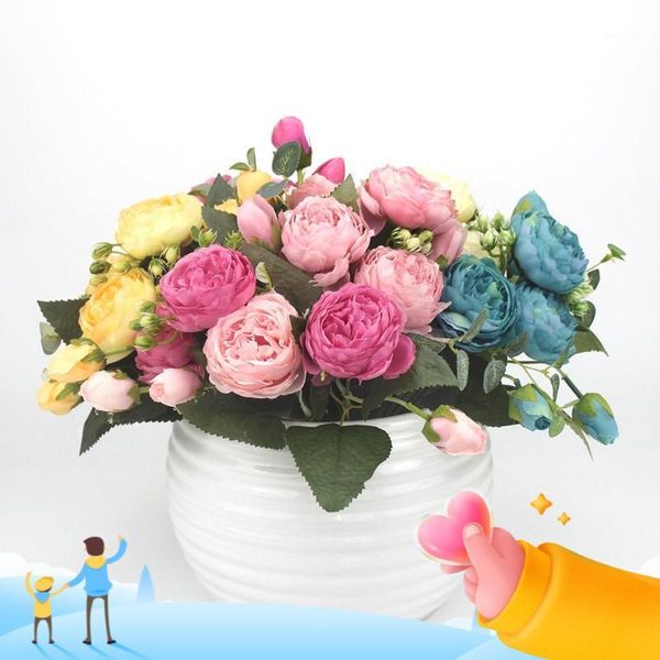 

30cm rose pink silk bouquet peony artificial flowers 5 big heads 4 small bud bride wedding home decoration fake flowers faux1