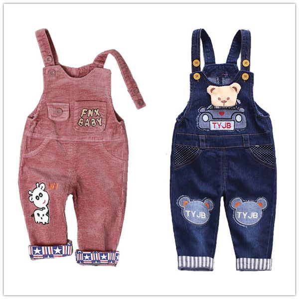 

2019 autumn new corduroy baby boy girl overalls cartoon denim baby rompers bib kids overalls cotton baby jumpsuit y200704, Blue
