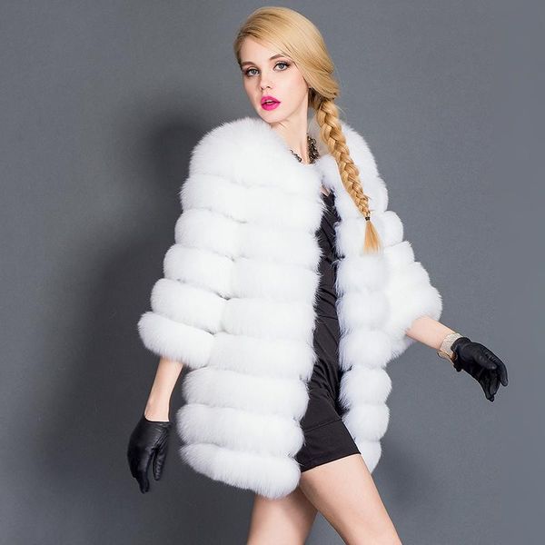 

natural 80cm real length luxury coat jacket women winter warm medium long outwear genuine fur overcoat parka, Black