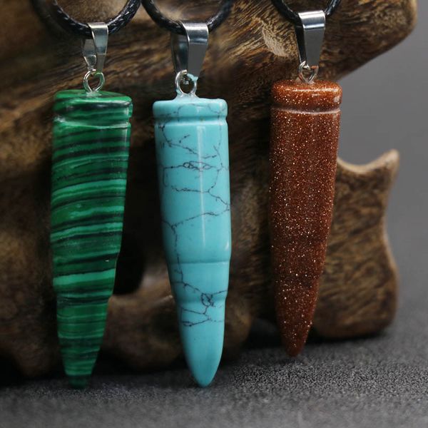 

24pcs bullet necklace pendants natural stone pendant jewelry pendulum hexagonal point reiki crystal pendulo for wicca dowsing q1209, Bronze;silver