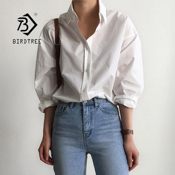 

2020 autumn new women solid vintage oversized white shirt batwing sleeve blouse casual korean style feminina blusa t06540f1