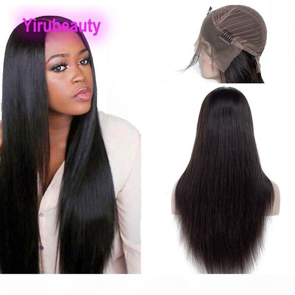 

brazilian peruvian human hair lace front wigs straight virgin hair 8-24inch 3 pieces lace front wigs straight baby hair natural color 3 set, Black;brown