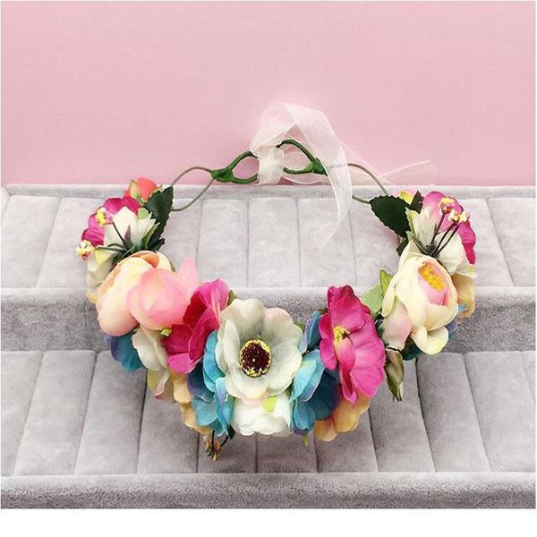 

women bridal flower wreath festival wedding girls party floral garlands crown floral halo with ribbon flow qyllqd