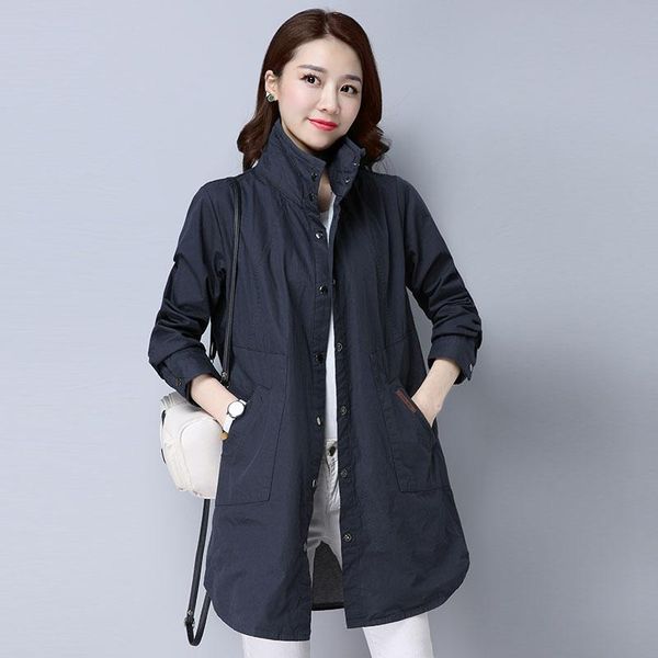 

women's trench coats qpipsd thin section of the windbreaker female long 2021 spring and autumn casual loose cotton collar jacket wild, Tan;black