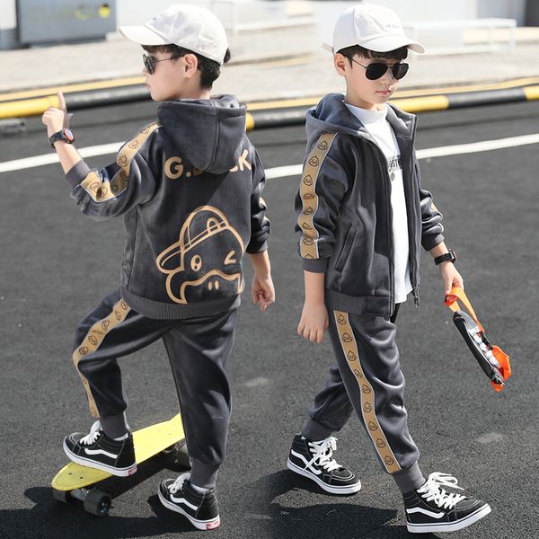 

boys suit 2020 new autumn and winter children's wear plush thickening handsome two piece af, White