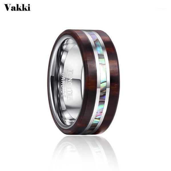 

wedding rings vakki 8mm wide 2.3mm thick two sides wood grain abalone shell tungsten steel ring men jewelry1, Slivery;golden