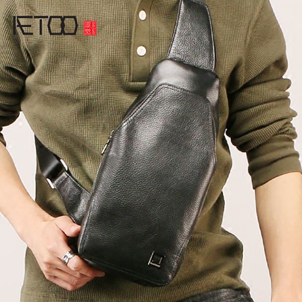 

aetoo fashion men's leather chest bag, cowhide outdoor ride oblique shoulder bag, trendy multifunctional male chest bag