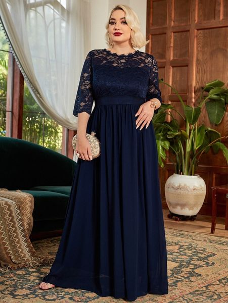 

miusol plus sheer yoke lace bodice a-line prom dress d47i#, Black