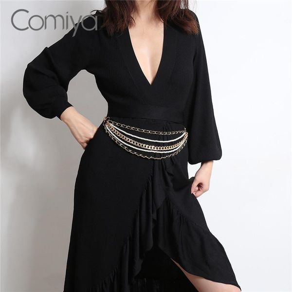

belts comiya korean multi layers waist belt jewelry gold color zinc alloy mujer fashion bijoux acrylic pearls beads for women, Black;brown