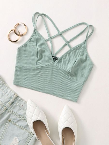 

caged back ribbed bralette k0od#, White