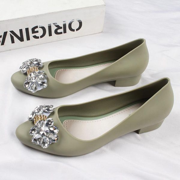 

dress shoes crystal bow thick heel women summer pumps plastic jelly spring 2021 solid color famle black waterproof1