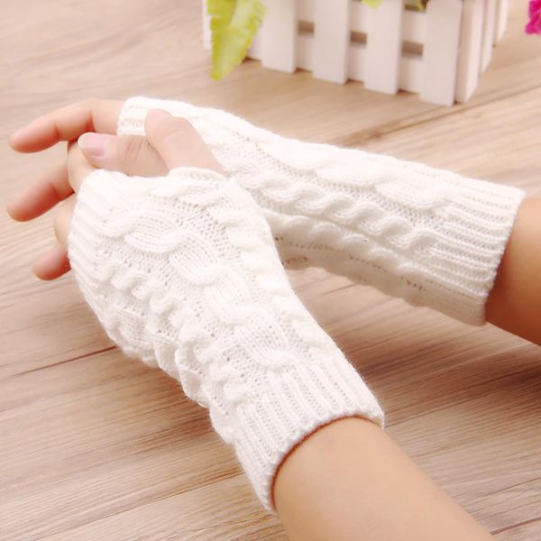 

women winter twist crochet knitted hand gloves for women short arm sleeve warm half finger fingerless gloves 2020 new glove, Blue;gray