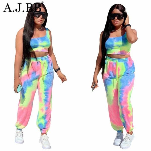 

europe's new tie dye print sport 2-piece fashion slim sleeveless vest and trousers women's set, Gray
