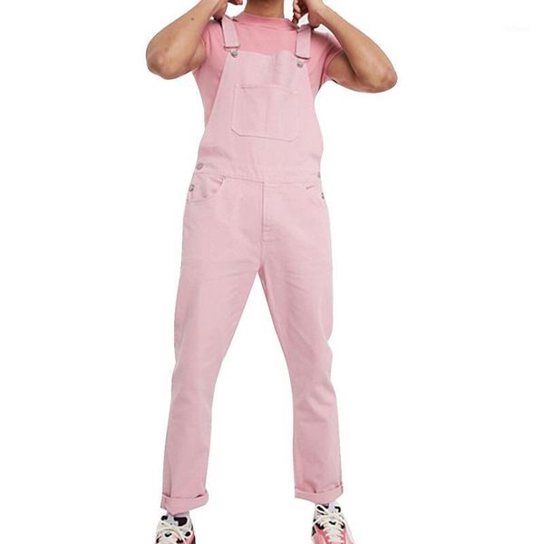 

vintage men jeans jumpsuits solid color denim with hole rompers cowboy pants conjoined working bib denim pants jeans overalls1, Blue