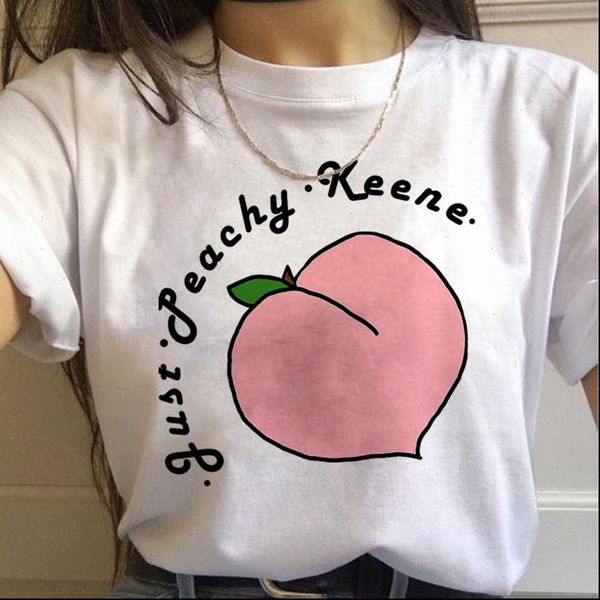 

women t shirt cartoon peach pattern print funny t shirt women o neck short sleeve casual cute tshirt female clothes, White