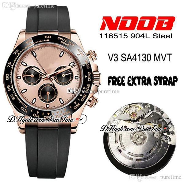 

2020 n v3 sa4130 automatic chronograph mens watch rg ceramic bezel champagne black dial edition 904l steel rubber116515 ptrx puretime 7, Slivery;brown