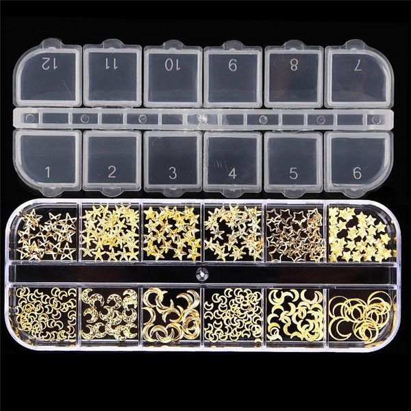 

nail art decorations 12 gold rivet star moon pearl rhinestones design punk jewelry silver decoration manicure accessories, Silver;gold