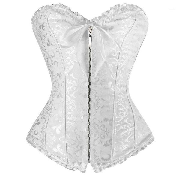 

white women corse plus size corset zipper overbust shapewear with thong burlesque korsett corpete corselet e espartilho e101, Black;white