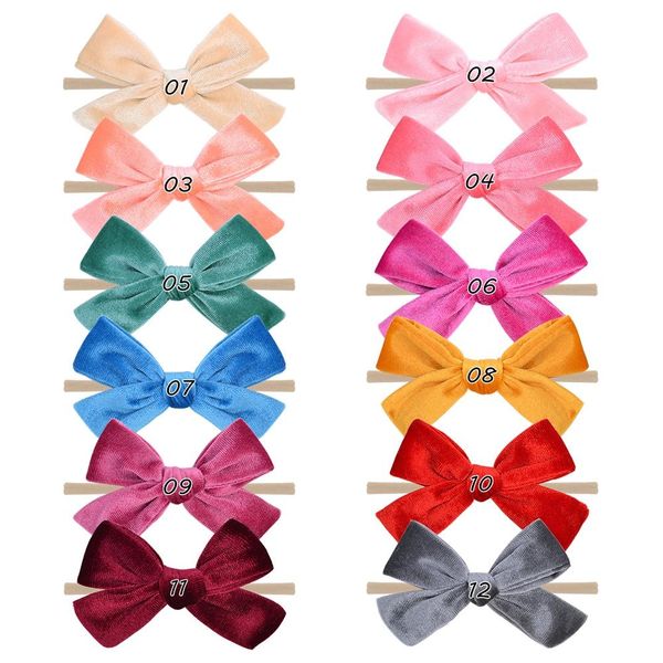 

12pcs/lot solid hair bows nylon baby headband for girls elastic hair band boutique hairband turban headwear hair accessories q bbypqz