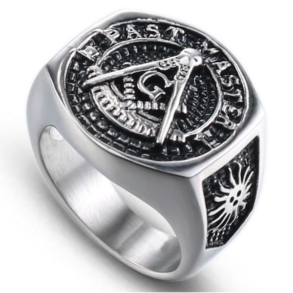 

316 stainless steel men's rings ag gift jewel retro silver antique black gold compass ason masonic ring gifts jewelry, Golden;silver