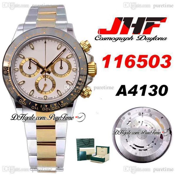 

jhf a4130 automatic chronograph mens watch two tone yg ceramic bezel white dial steel bracelet edition 116503 ptrx 2020 puretime b2, Slivery;brown