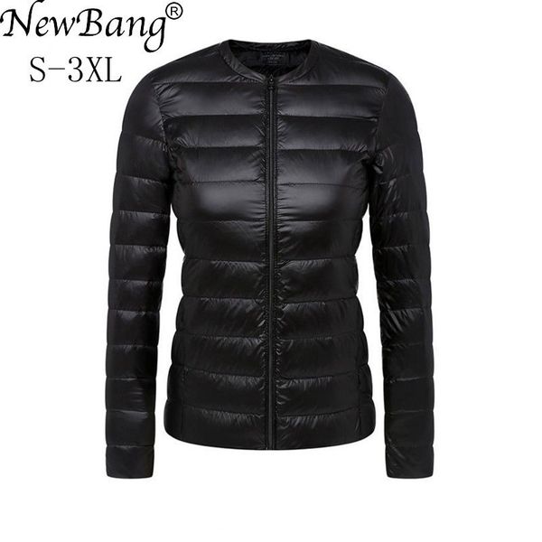 

newbang brand ultra light down jacket women collarless coat with zipper feather outwear jacket women slim female windbreaker c1204, Black