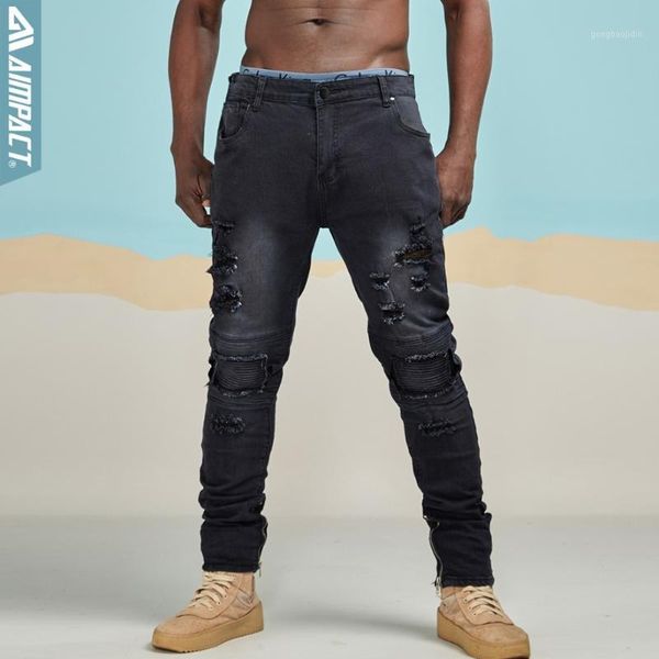 

aimpact mens ripped jeans fashion hiphop straight washed jeans brand high street pants for men distressed denim jogger trousers1, Blue